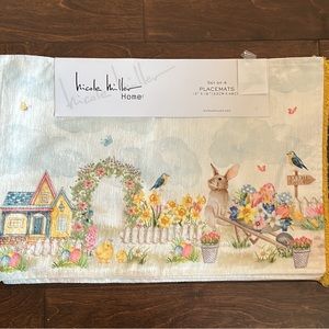 Nicole Miller Spring Easter Eggs Bunny Floral  Butterflies Placemats Set Of 4